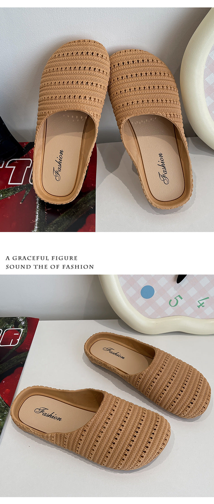 New Foreign Trade French Niche Hollow Toe Half Slippers for Women Summer Cross-Border Wear Roman Style Soft-Soled Mule Shoes
