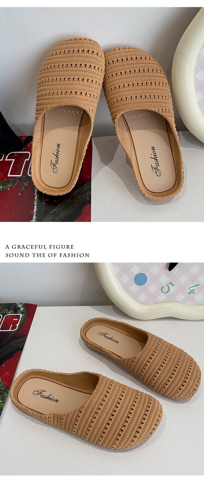 New Foreign Trade French Niche Hollow Toe Half Slippers for Women Summer Cross-Border Wear Roman Style Soft-Soled Mule Shoes