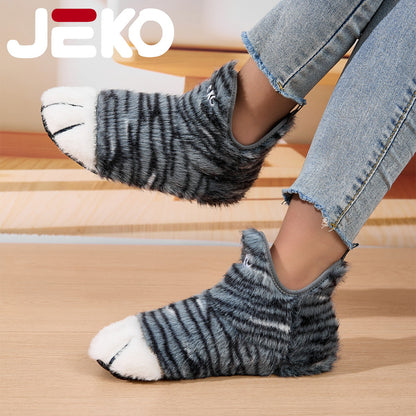 Cross-Border Autumn and Winter Yoga Shoes with Fleece Lining for Warmth, Indoor Shoes for Men and Women, Non-Slip, Silent, Slip-On, Closed-Toe, Soft Plush Cotton Shoes
