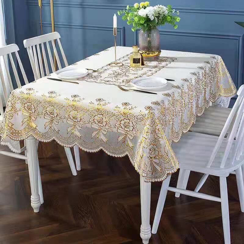 PVC Bronzing Tablecloth Rectangular Coffee Table Mat Oil-proof Waterproof No-wash Anti-scalding Heat Insulation Tablecloth European Style Table Mat