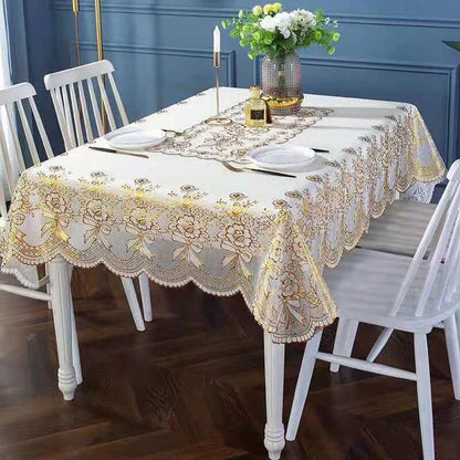 PVC Bronzing Tablecloth Rectangular Coffee Table Mat Oil-proof Waterproof No-wash Anti-scalding Heat Insulation Tablecloth European Style Table Mat