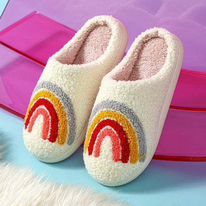 Autumn and Winter Home Cotton Slippers for Women, Cute Printed Plush Soft-Soled Slippers, Indoor Warm, Non-Slip and Comfortable