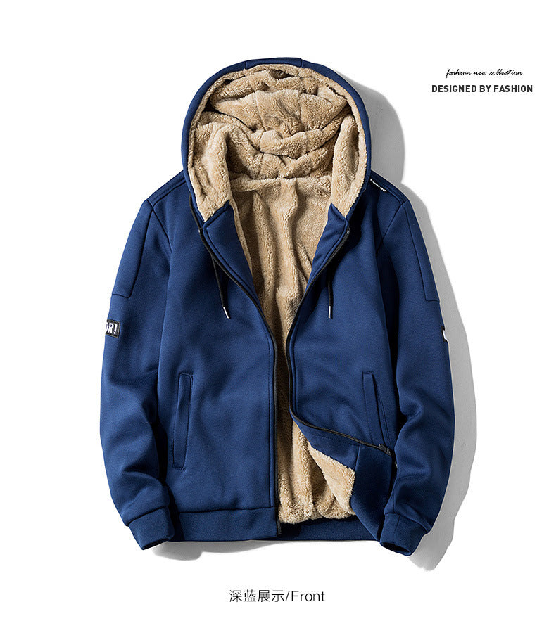 Autumn and Winter New Casual Cardigan Sweater Men's fleece-lined Hooded Men's Sweater Loose Sports Zipper Knitted Jacket
