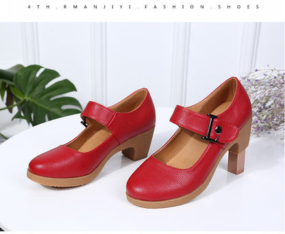 Factory direct sales dance shoes wholesale round head modern square dance shoes ladies mother shoes cross-border products 2025
