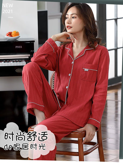 Autumn and Winter Women's 100 Pure Cotton Pajamas Women's Loose Cardigan for Middle-aged and Elderly Mothers Spring and Autumn Long-sleeved Casual Home Clothes
