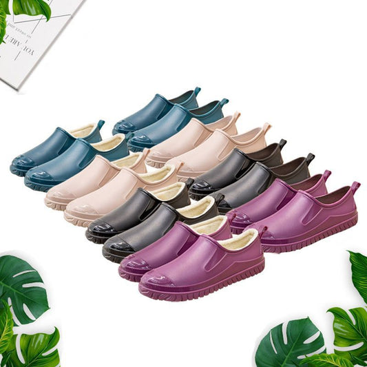 Thickened New Rain Boots Women's Four Seasons Yuanbao Shallow Water Shoes Middle-aged Short Tube Waterproof Non-slip fleece-lined Warm Rubber Rain Boots by PDG ibma