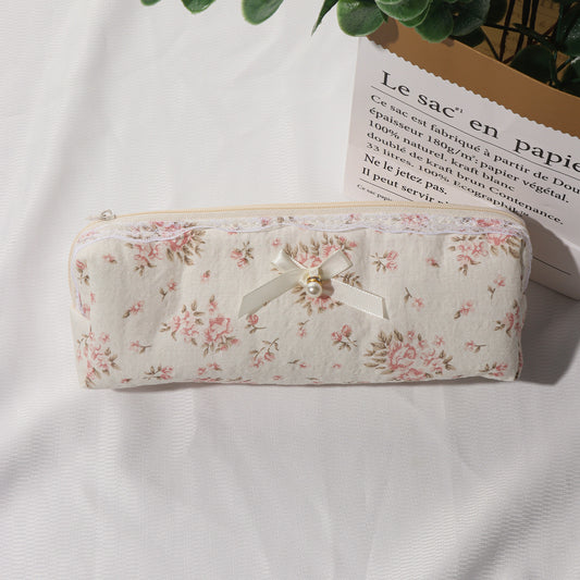Cotton Lace Trim Storage Bag for Makeup Brushes, Cotton Makeup Bag, Toiletry Travel Soft Brush Pouch for Women, Artistic Style