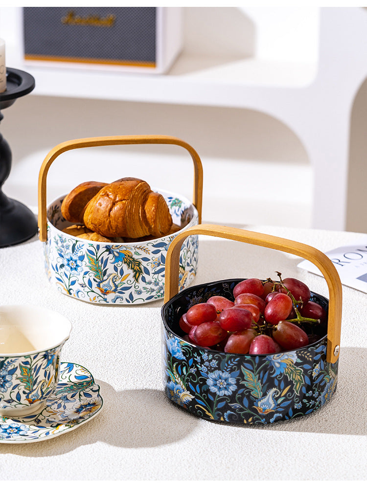 French Style Fruit Plate High-end Exquisite and High-value Fruit Plate Living Room Coffee Table Household Afternoon Tea Dim & Cam Plate Ceramic Basket