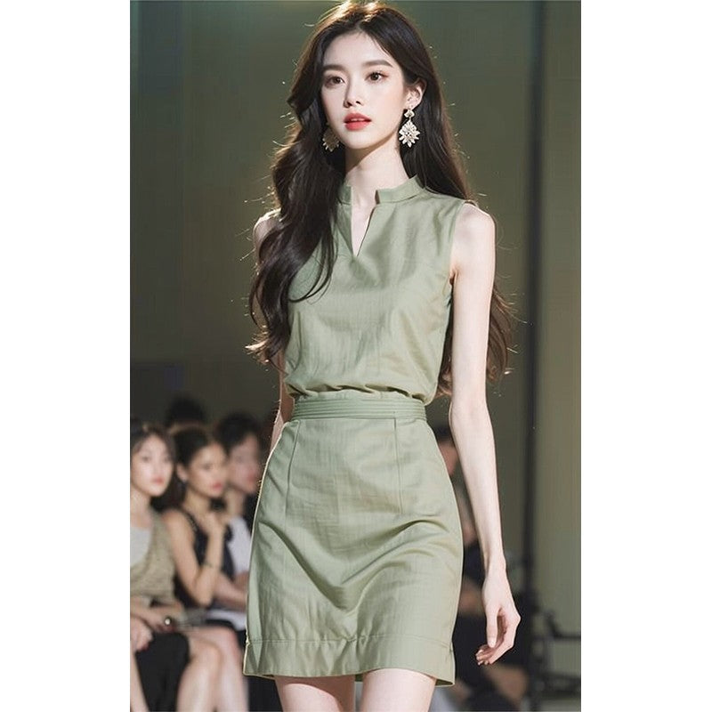 Foreign Trade Women's 2024 New Light Luxury High-end Super Good-looking French High-end Exquisite Beautiful Green Vest