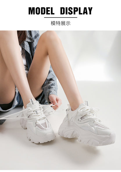 New Spring Shoes, Thick-Soled Women's Shoes, Versatile Height-Increasing Shoes, Non-Slip, Breathable, Lightweight Dad Shoes, Mesh Sneakers for Women