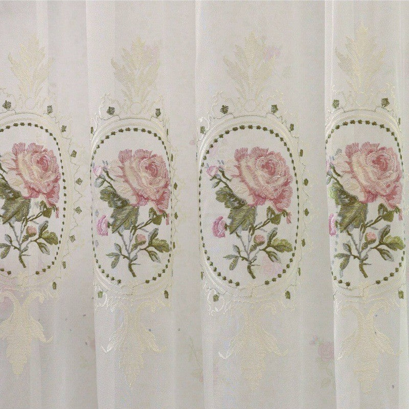 American Luxury Peony Embroidery Tulle Curtains for Living Room European Elegant Flower Embroidered Sheer Voile Bedroom Window