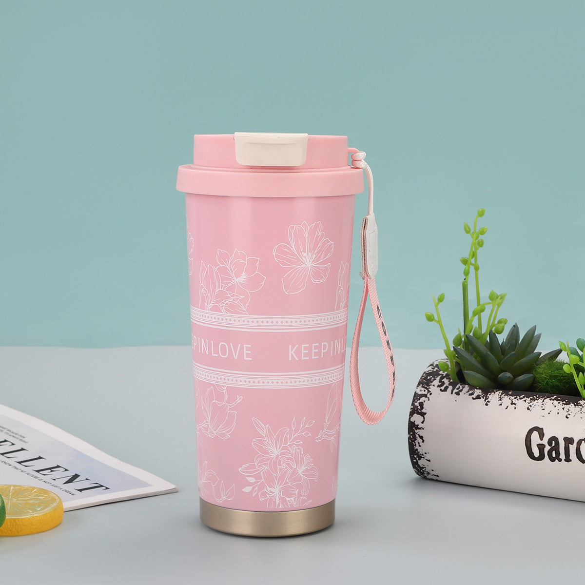316 stainless steel lily of the valley coffee cup girls high color value double drinking straw cup car gift cup customization