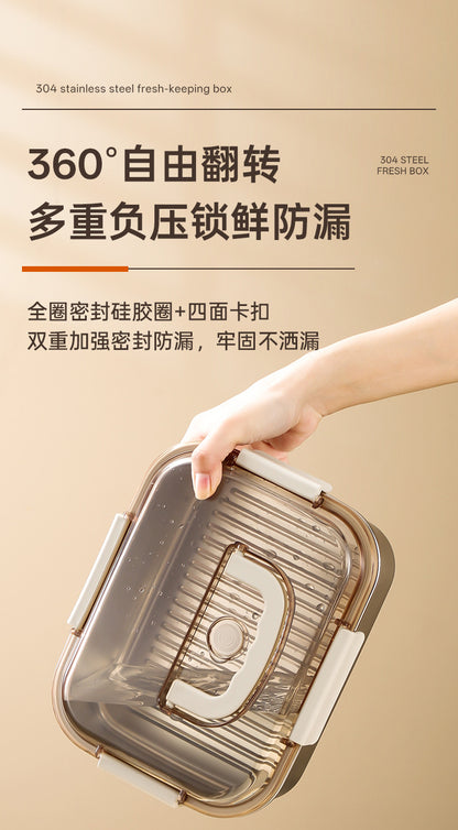 304 Stainless Steel Preservation Box Food Sealed Lunch Box for Microwave Lunch Box Large Capacity Square with Handler