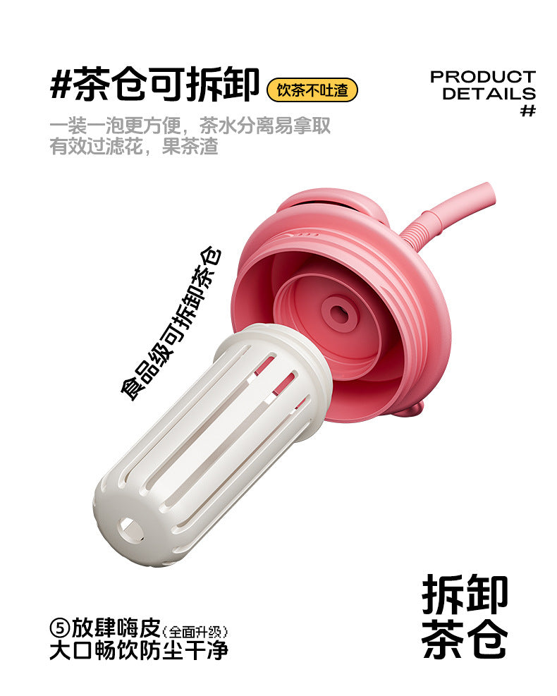 New Model Giant Double Drinking Straw Thermos Cup, Large Capacity Water Bottle for Women, High Aesthetic Value, Ice-Retaining with Handle