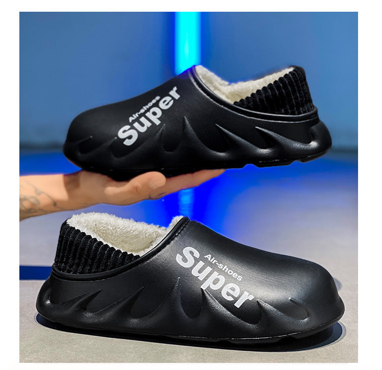 Waterproof Cotton Slippers for Men in Winter, Velvet Warm Anti-Slip Bag and Cotton Shoes for Outer Wear, Thick-Soled Winter Home Shoes Wholesale