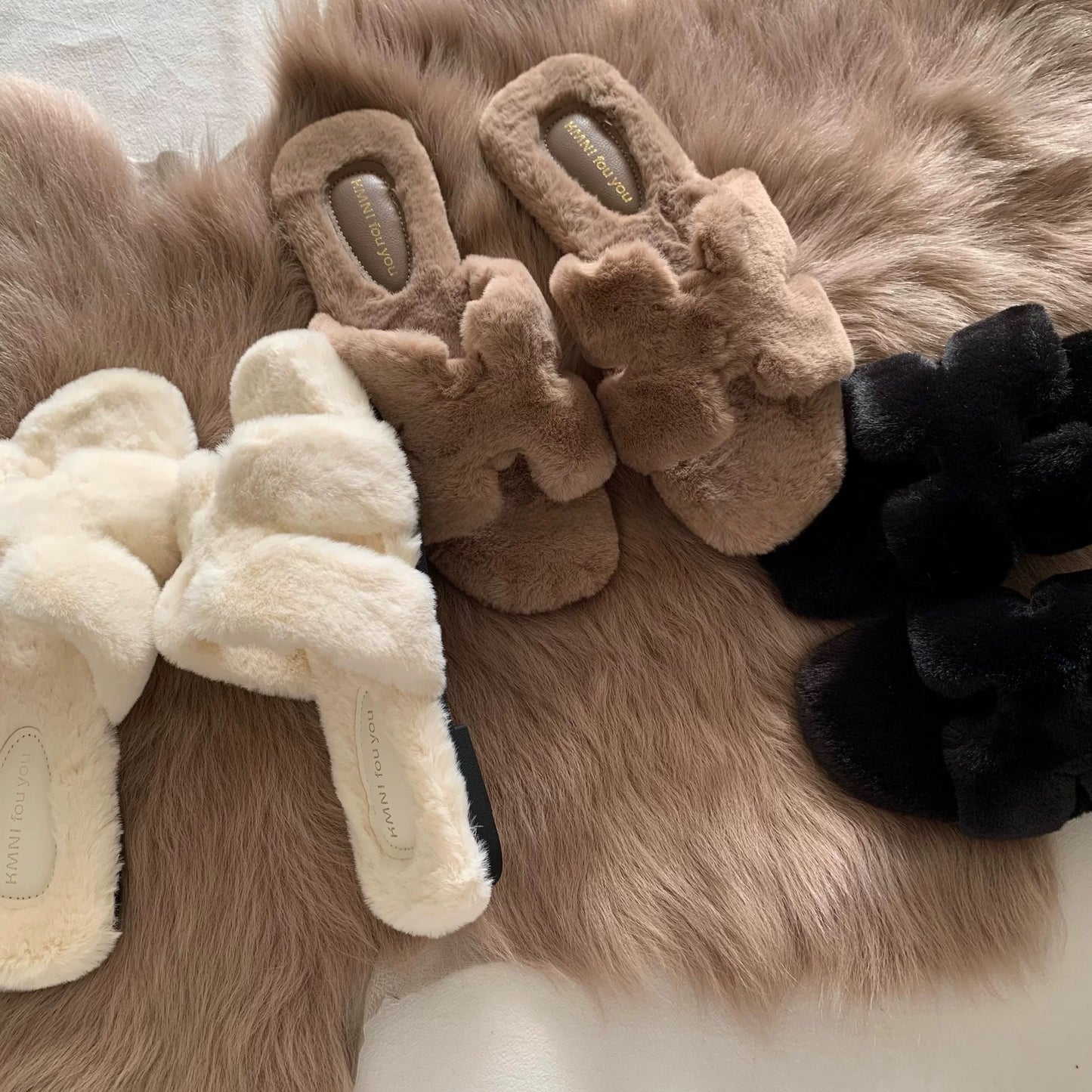 Exquisite! Gentle Old Money Style Furry Shoes, Lightweight Furry Slippers for Outdoor Wear, Autumn and Winter French-Style Non-Slip Plush Cotton Slippers