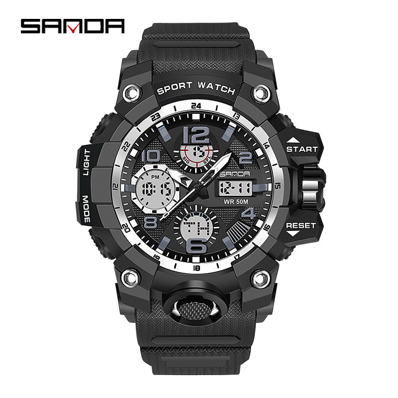 Sanda Hot-Selling Watch Korean Version Student Party Multi-Functional Waterproof Alarm Clock Electronic Watch Cool Dual Display Luminous Sports Watch by PDG ibma