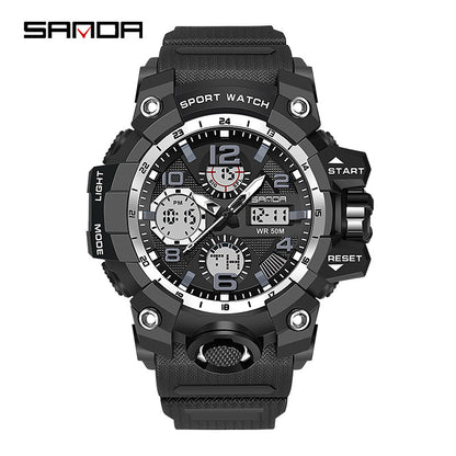 Sanda Hot-Selling Watch Korean Version Student Party Multi-Functional Waterproof Alarm Clock Electronic Watch Cool Dual Display Luminous Sports Watch by PDG ibma