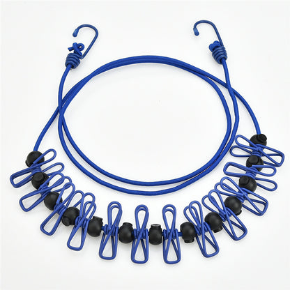 Creative Outdoor Elastic Windproof Clothesline with Positioning Buckle Korean Style Clothesline with Windproof Clip 12 Clips