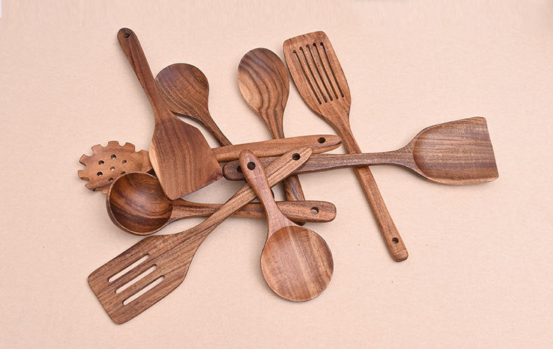 Paint-free Wax-free Wooden Cooking Spoon Shovel suit Kitchenware Long Handle Non-stick Pan Stir-frying Shovel Wooden Acacia Soup Spoon