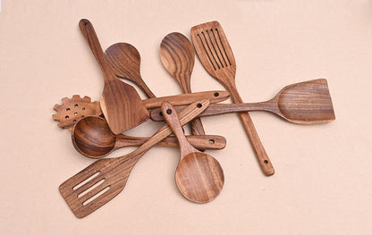 Paint-free Wax-free Wooden Cooking Spoon Shovel suit Kitchenware Long Handle Non-stick Pan Stir-frying Shovel Wooden Acacia Soup Spoon