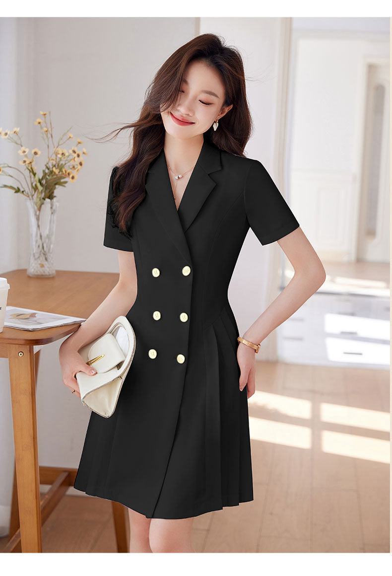 French Hepburn Style Small Black Dress High Sense High Cold Royal Sister Fried Street Small Fragrance Style Pleated Professional Suit dress Summer