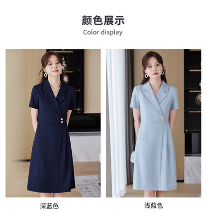 [Elegant Long Skirt] V-neck Short-sleeved dress High-end Work Clothes Mid-length Skirt Spring and Summer Business Wear Uniform