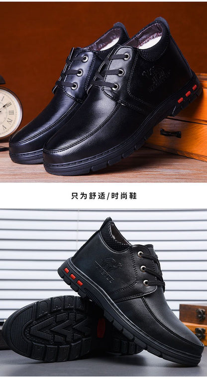 [Wool lining] Winter cotton shoes men's middle-aged and elderly casual leather shoes fleece-lined thick warm cold-proof dad shoes