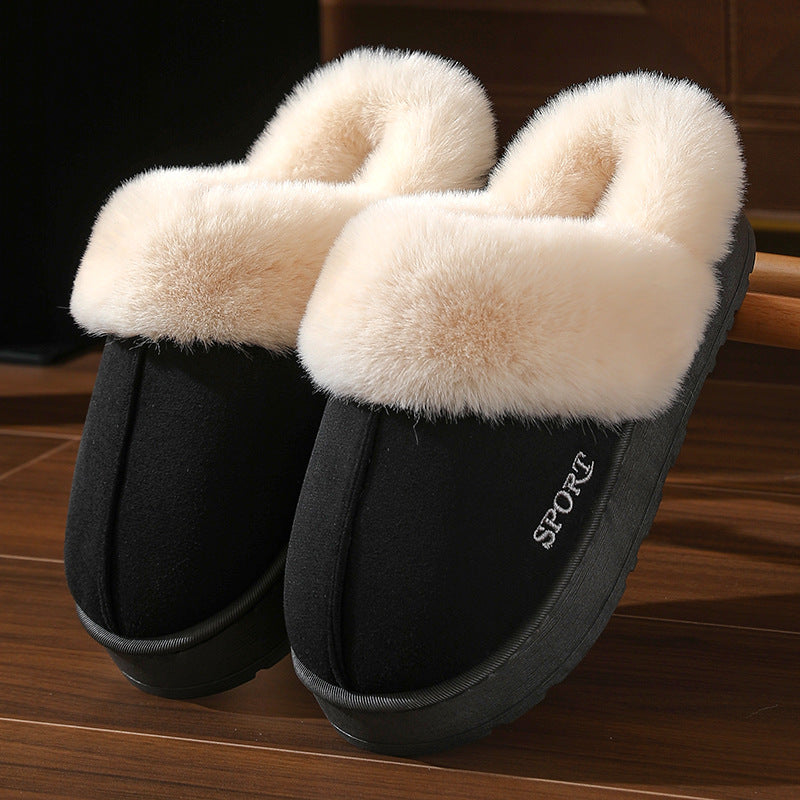Couple's Cotton Slippers for Women, Thick-Soled, Warm, Non-Slip Home Slippers for Men, Autumn and Winter Indoor Non-Slip Soft-Soled Maternity Shoes