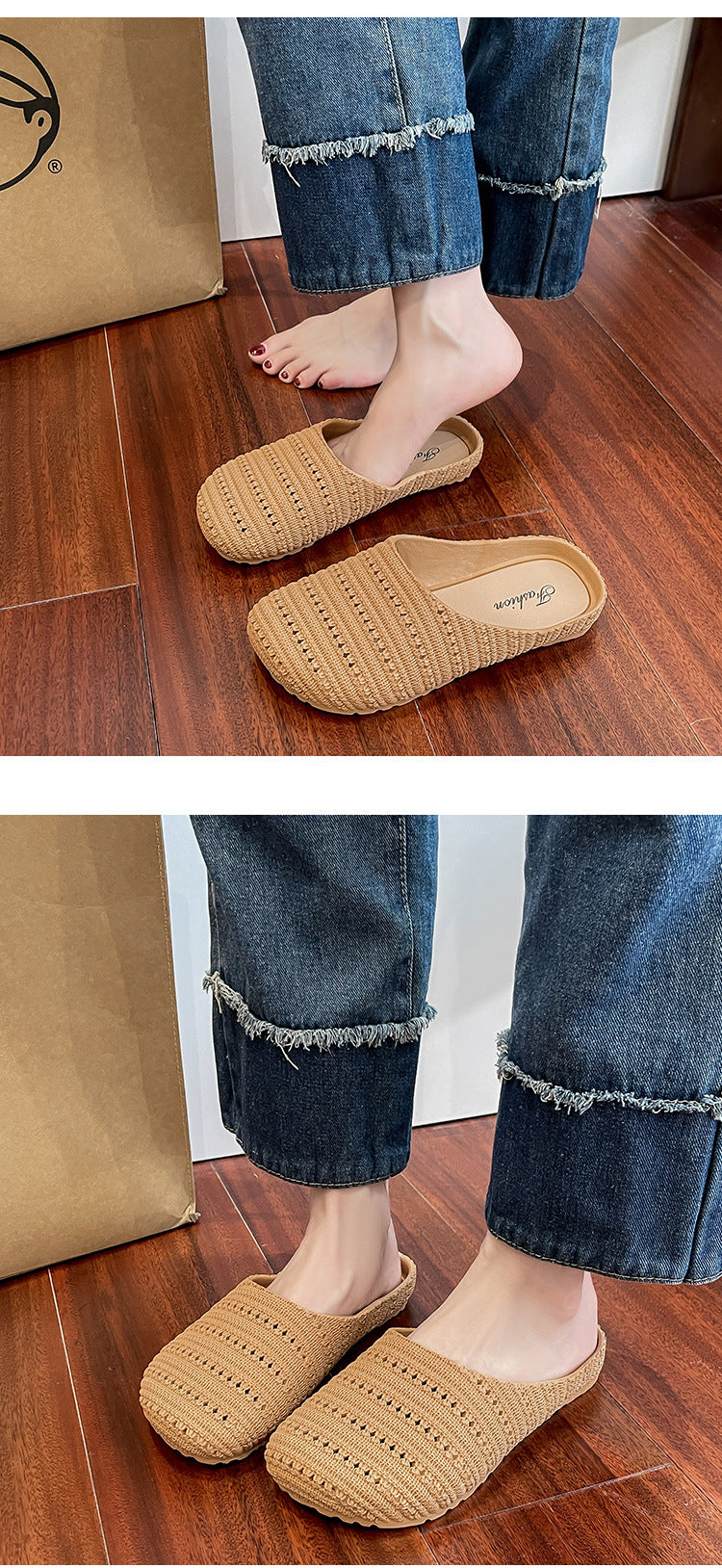 New Foreign Trade French Niche Hollow Toe Half Slippers for Women Summer Cross-Border Wear Roman Style Soft-Soled Mule Shoes