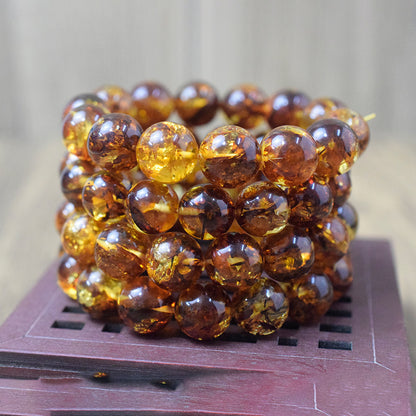 Natural Raw Ore Baltic Unoptimized Amber Flower Perer Round Bead Bracelet Large Golden Flower Popcorn Clear Water