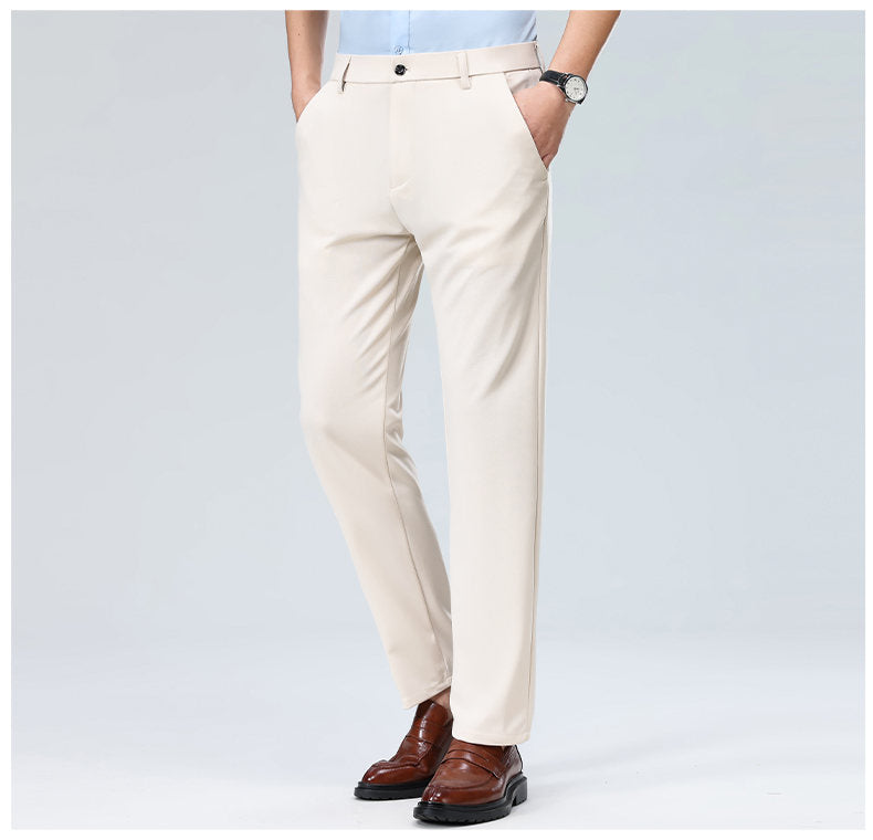 Wholesale casual pants men's four-sided elastic fabric summer ice silk pants trousers trousers high waist breathable iron-free formal trousers