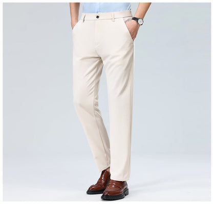 Wholesale casual pants men's four-sided elastic fabric summer ice silk pants trousers trousers high waist breathable iron-free formal trousers