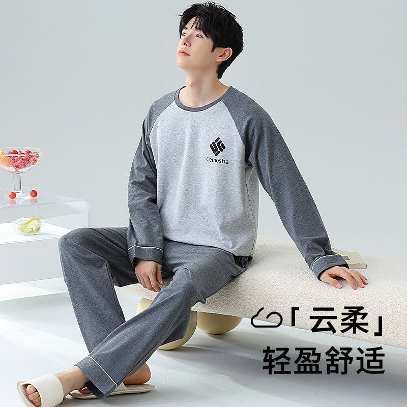 Plus Size 5XL 100% Cotton Men's Long-Sleeved Pajamas Spring & Fall Long-Sleeved 105kg Can Be Worn Outside Home Clothes Set