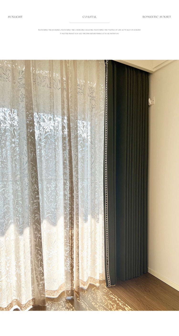 Ankra Brown Shading Bedroom Curtain New Full Shading Living Room High-Level Light Luxury Chenille Cream Curtain