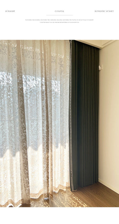 Ankra Brown Shading Bedroom Curtain New Full Shading Living Room High-Level Light Luxury Chenille Cream Curtain