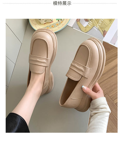 Thick-Soled Loafers British Style Slip-On White Shoes for Women 2025 New Versatile Toe-Toe Shoes Cross-Border Foreign Trade Women's Shoes