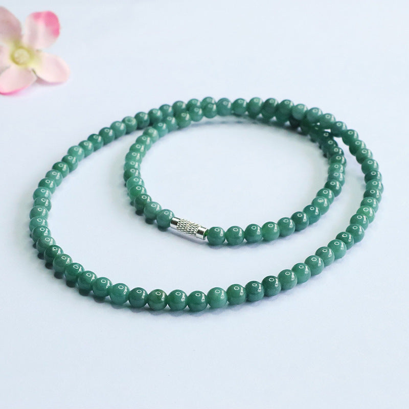 Guan Yu Natural Grade a Jade Necklace Blue Water Jade Round Bead Chain E-Commerce Live Broadcast Hot Sale Wholesale S5060601