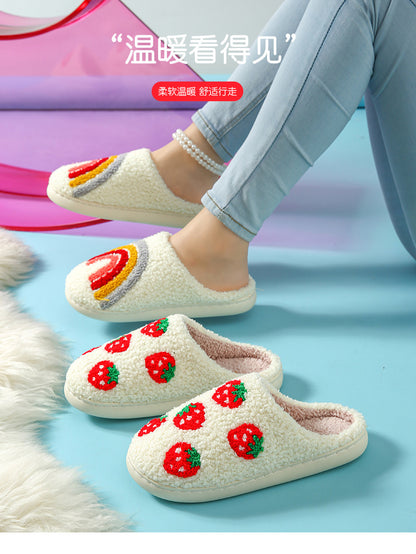 Autumn and Winter Home Cotton Slippers for Women, Cute Printed Plush Soft-Soled Slippers, Indoor Warm, Non-Slip and Comfortable