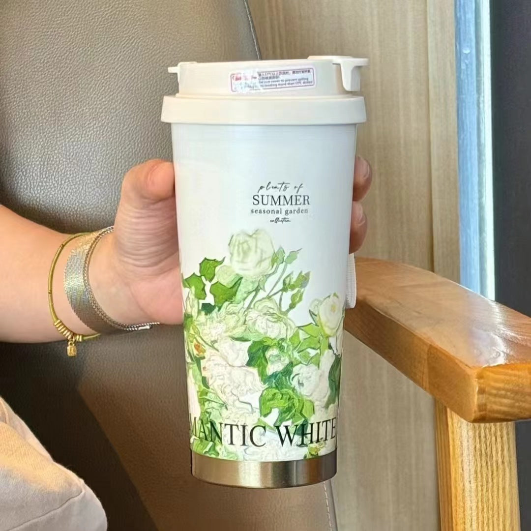 316 stainless steel lily of the valley coffee cup girls high color value double drinking straw cup car gift cup customization