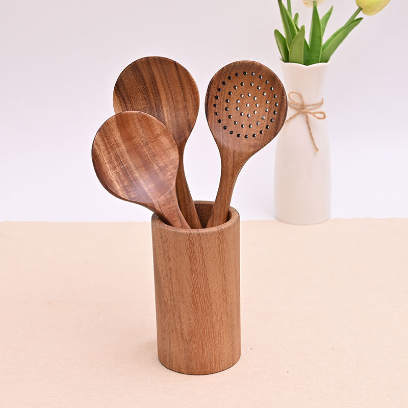 Paint-free Wax-free Wooden Cooking Spoon Shovel suit Kitchenware Long Handle Non-stick Pan Stir-frying Shovel Wooden Acacia Soup Spoon