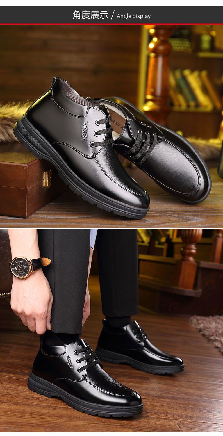 [Genuine leather cowhide] men's cotton shoes winter fleece-lined casual leather shoes non-slip waterproof middle-aged and elderly dad shoes