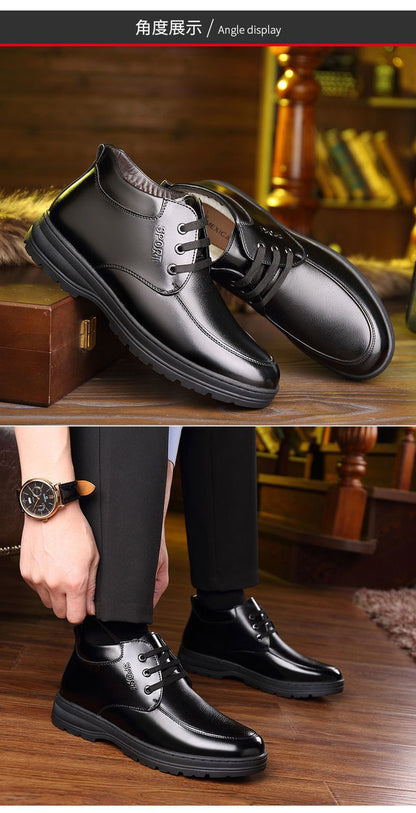 [Genuine leather cowhide] men's cotton shoes winter fleece-lined casual leather shoes non-slip waterproof middle-aged and elderly dad shoes