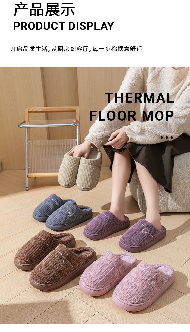 Women's Thick-Soled Winter Non-Slip Couple Indoor Warm Home Slippers with Fur for Men and Women