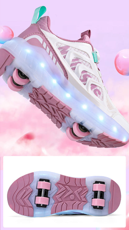 Cross-Border Children's Four-Wheel Roller Shoes, Boys' Light-Up Shoes, Detachable Girls' Student Sports Shoes, Children's Roller Skating Shoes