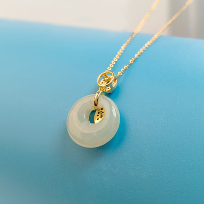 S925 Sterling Silver Clavicle Necklace Women's Summer Hetian Jade Fish Tail Pendant Simple Accessible Luxury Niche High-End Accessories