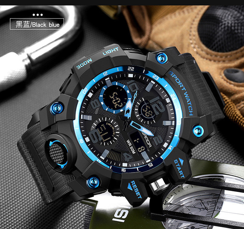 Sanda Hot-Selling Watch Korean Version Student Party Multi-Functional Waterproof Alarm Clock Electronic Watch Cool Dual Display Luminous Sports Watch by PDG ibma
