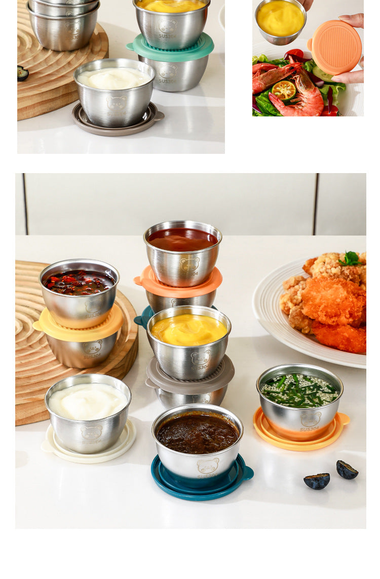 Cross-border 304 stainless steel sauce cup with lid 60ML spill-proof PE lid seasoning dish dipping cup