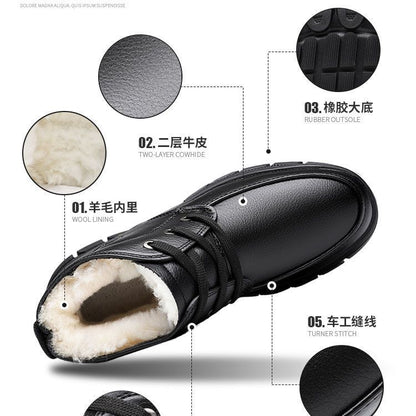 Cotton-padded shoes men's winter fleece-lined thick warm pure sheepskin fur cotton-padded boots middle-aged and elderly dad shoes non-slip cotton-padded leather shoes