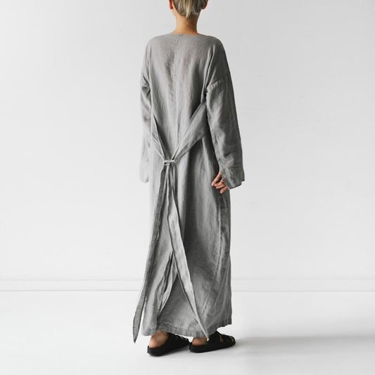 2023 new cotton and linen dress long sleeve off-neck lace-up dress by PDG ibma